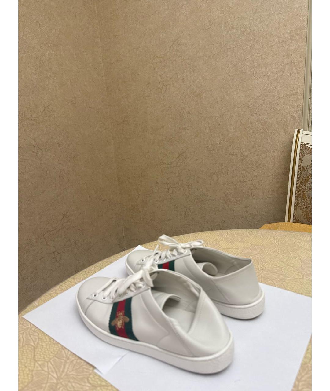 GUCCI Белые кожаные кроссовки, фото 6