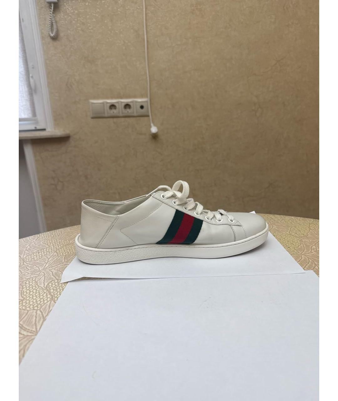 GUCCI Белые кожаные кроссовки, фото 7