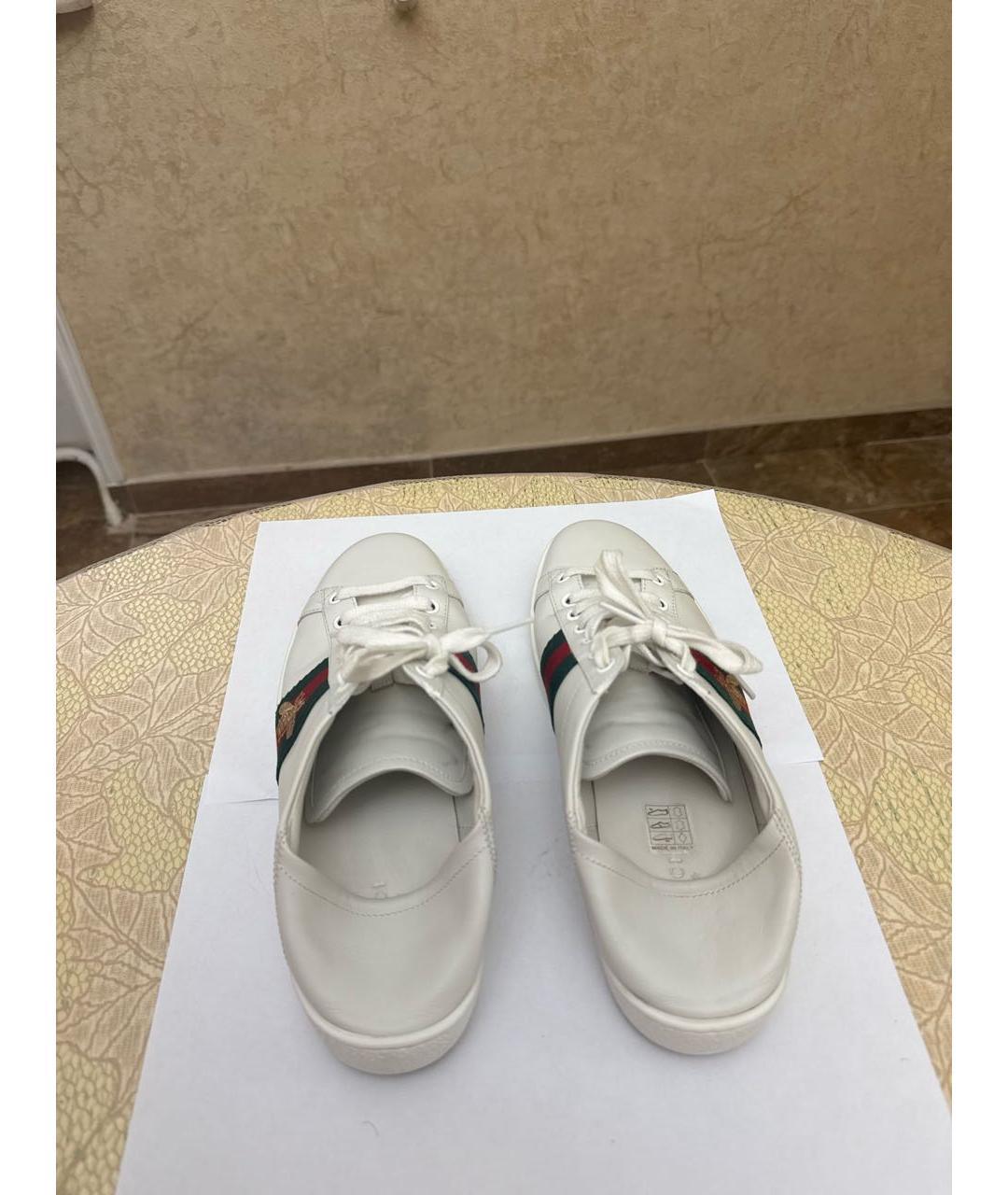 GUCCI Белые кожаные кроссовки, фото 5