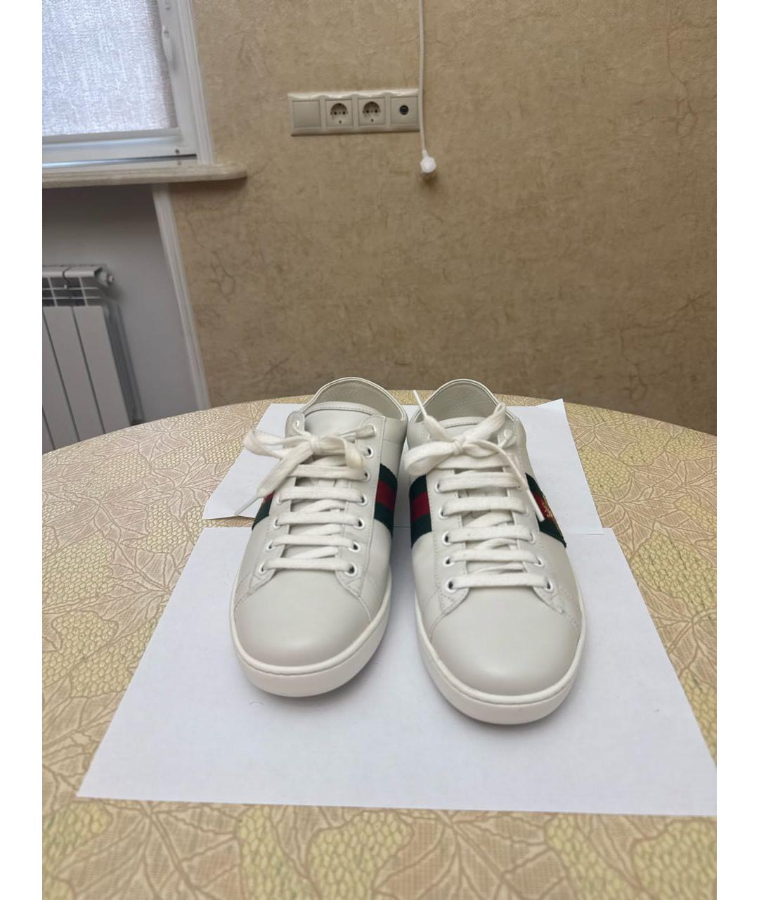 GUCCI Белые кожаные кроссовки, фото 2
