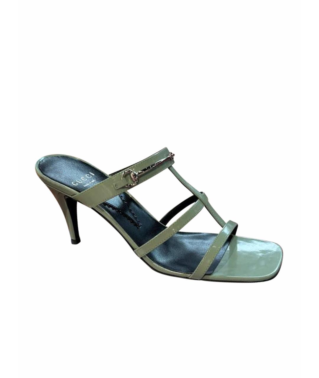 GUCCI Салатовые кожаные мюли, фото 2