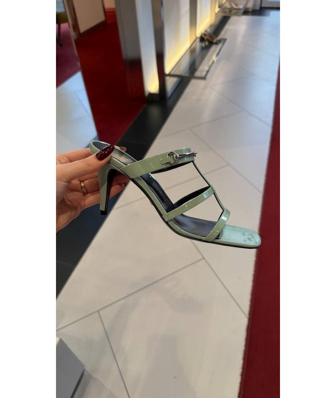 GUCCI Салатовые кожаные мюли, фото 3