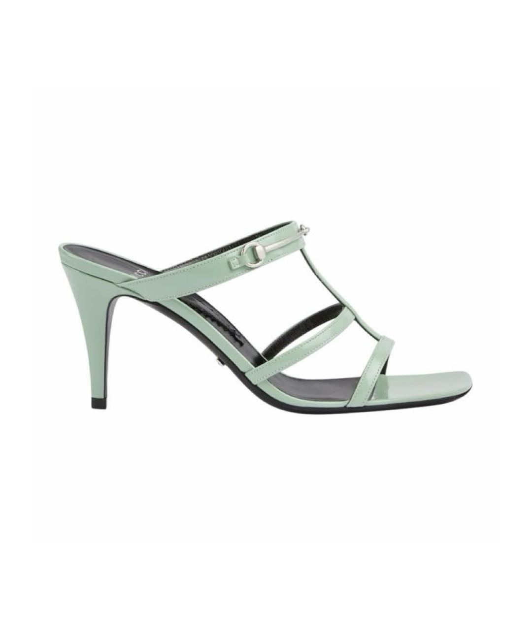 GUCCI Салатовые кожаные мюли, фото 1