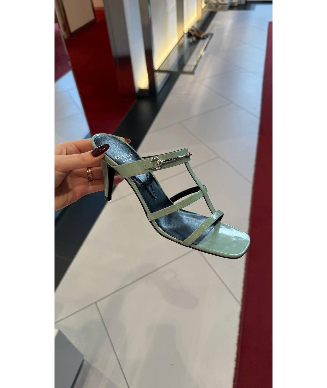 GUCCI Салатовые кожаные мюли, фото 4