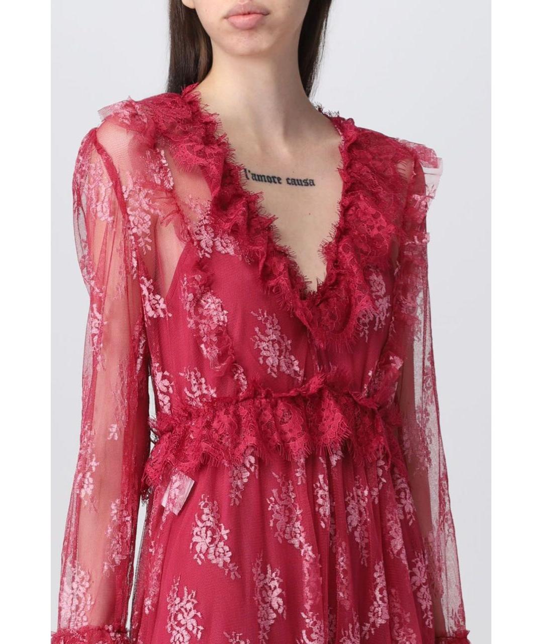 PINKO Бордовое кружевное повседневное платье, фото 5