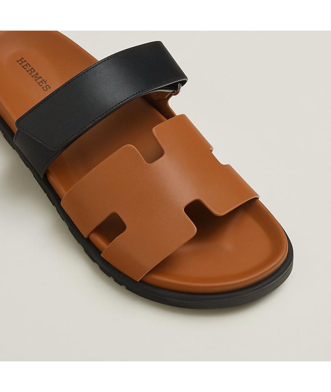 HERMES Коричневые кожаные сандалии, фото 3