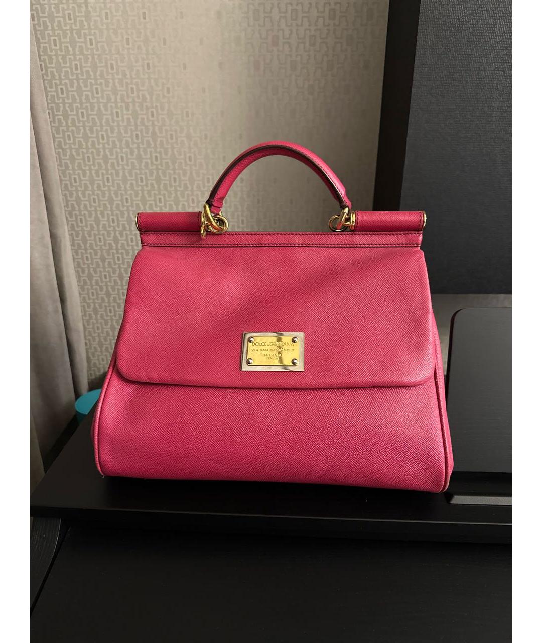 DOLCE&GABBANA Розовая кожаная сумка с короткими ручками, фото 5
