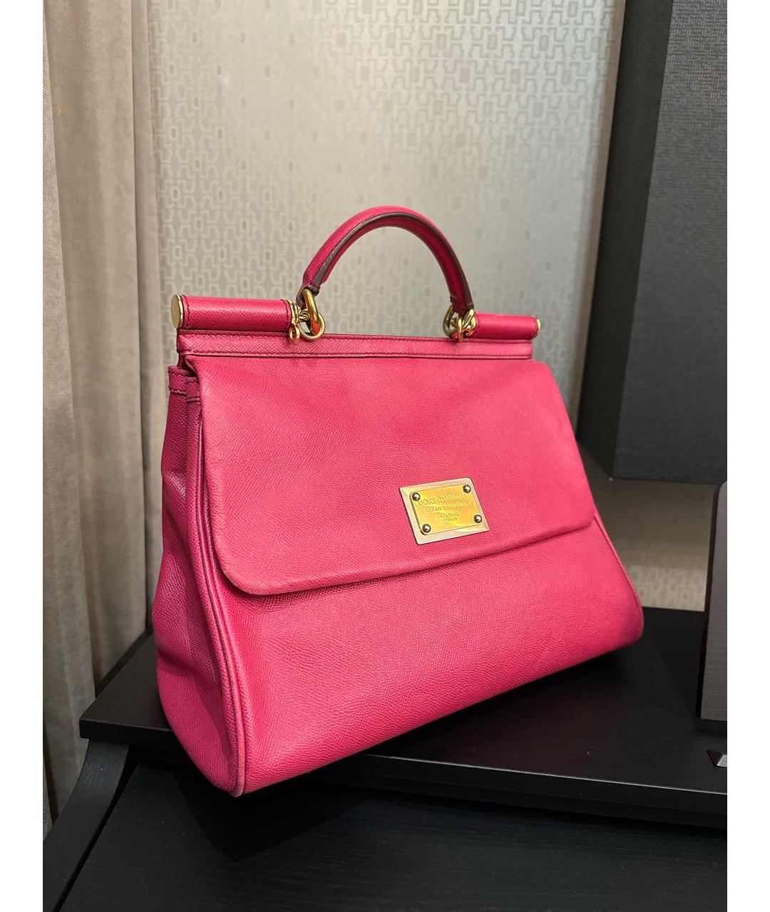 DOLCE&GABBANA Розовая кожаная сумка с короткими ручками, фото 2