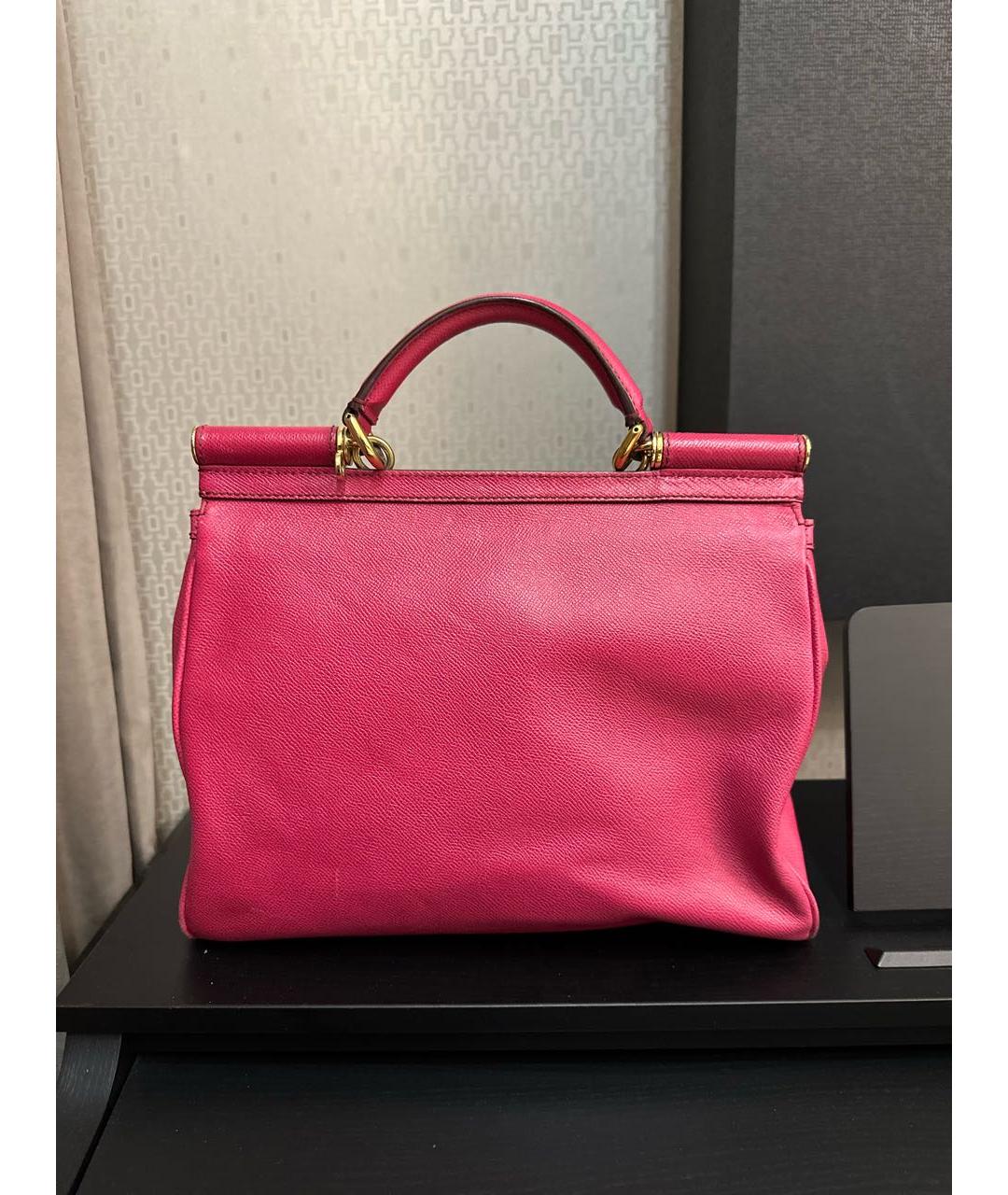 DOLCE&GABBANA Розовая кожаная сумка с короткими ручками, фото 3