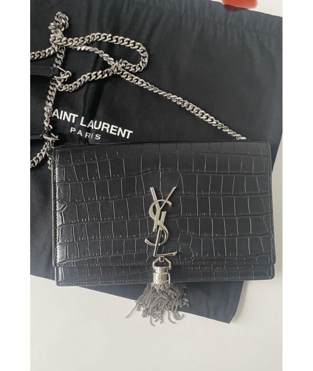 SAINT LAURENT Черная кожаная сумка через плечо, фото 2