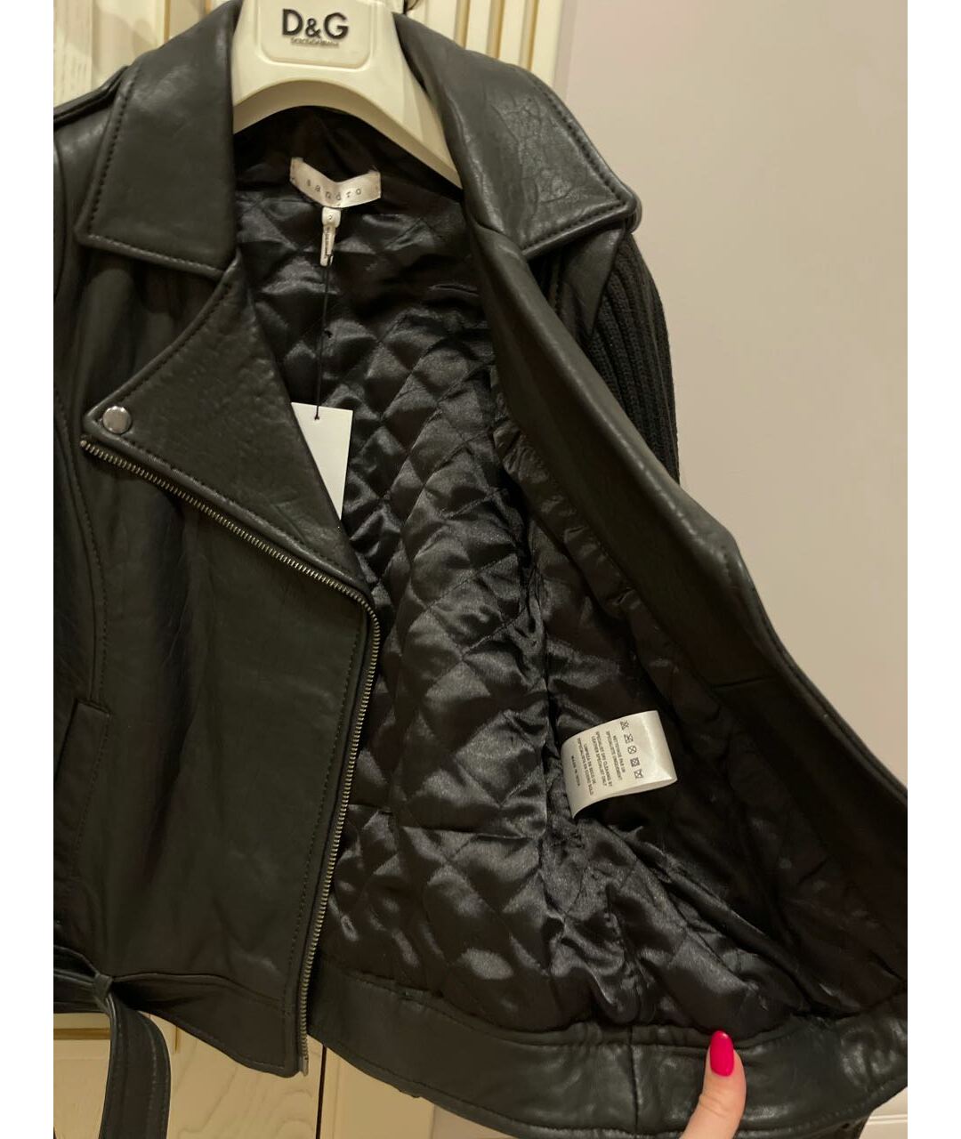SANDRO Черная кожаная куртка, фото 8