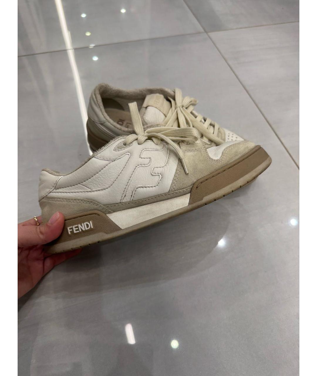 FENDI Бежевые кожаные кроссовки, фото 4