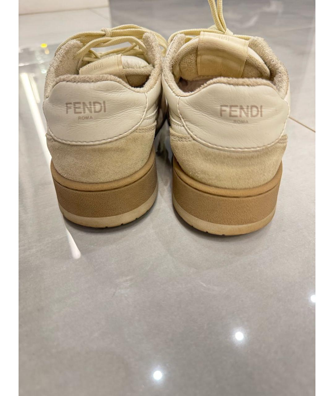 FENDI Бежевые кожаные кроссовки, фото 3