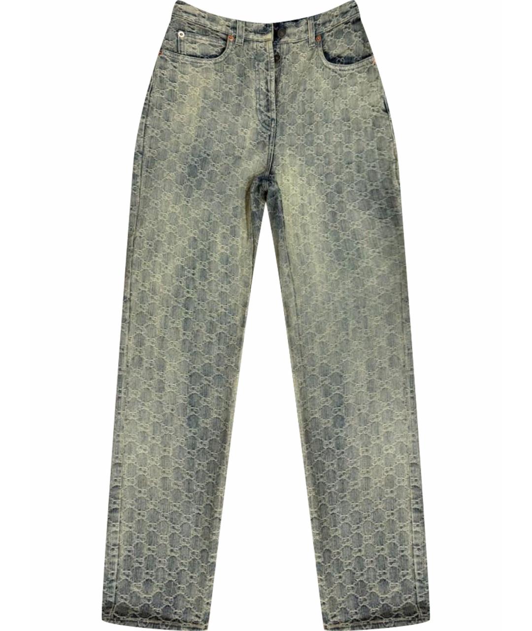 GUCCI Зеленые хлопковые прямые джинсы, фото 1
