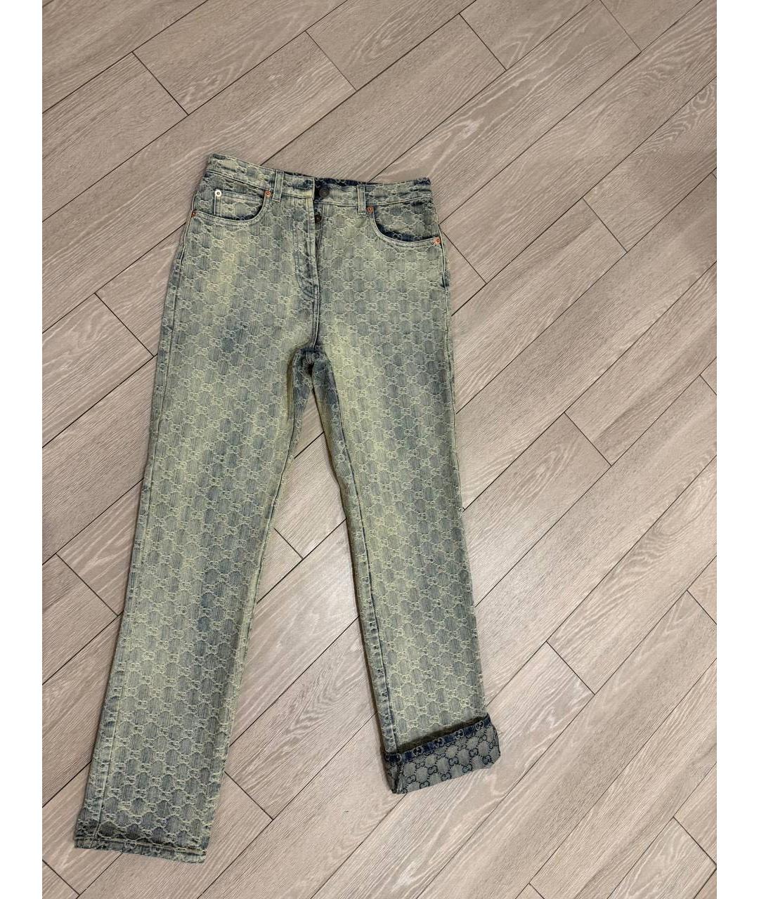 GUCCI Зеленые хлопковые прямые джинсы, фото 4