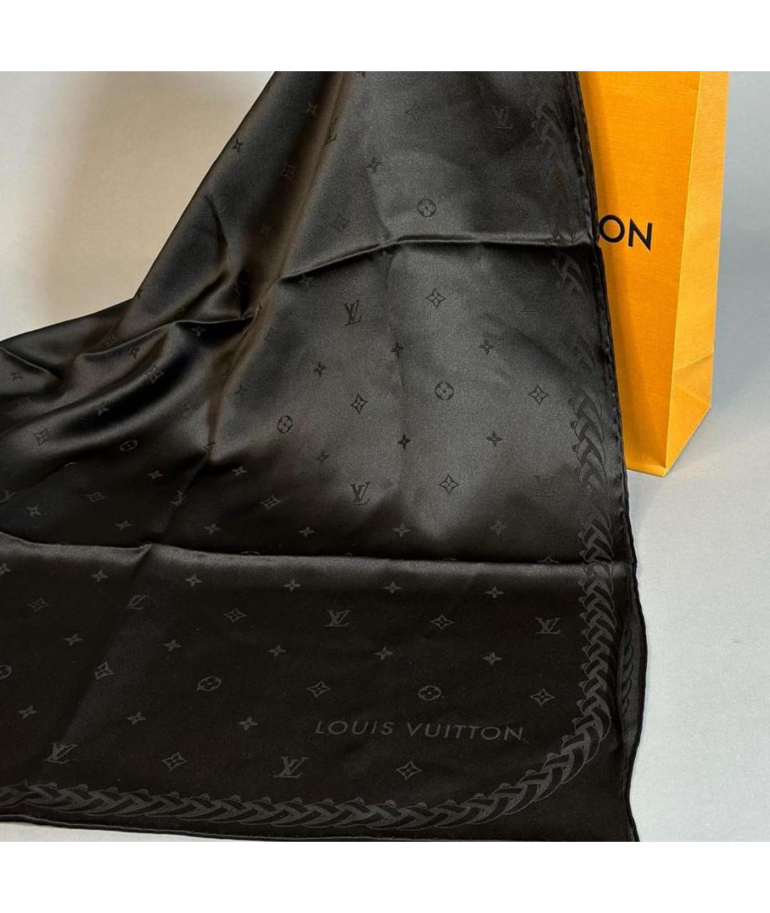 LOUIS VUITTON Черный шелковый шарф, фото 5