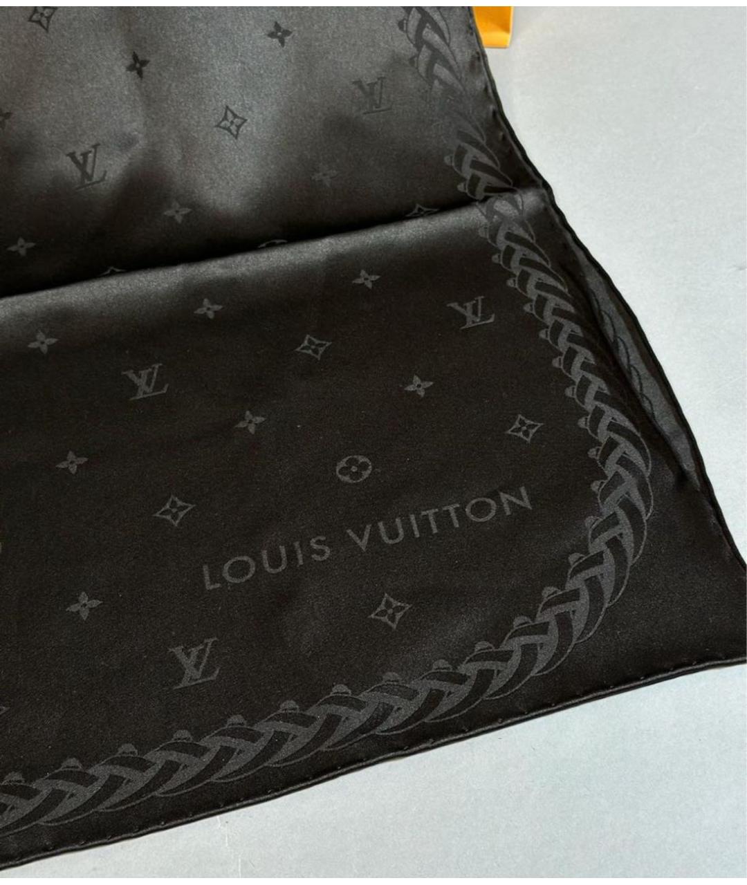 LOUIS VUITTON Черный шелковый шарф, фото 4