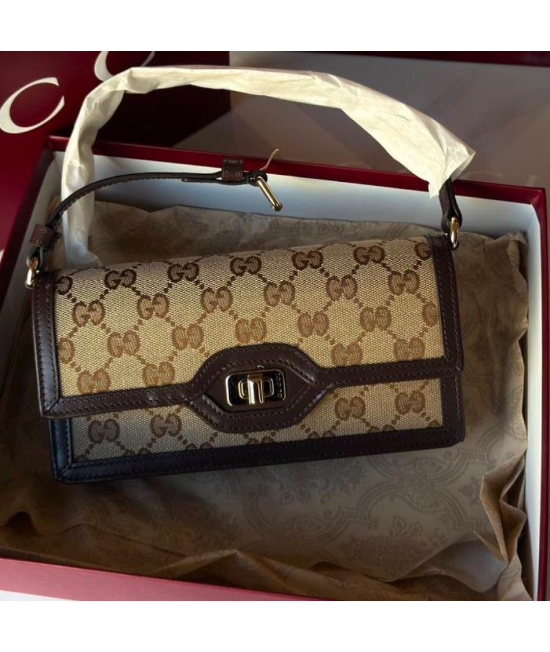 GUCCI Коричневая тканевая сумка тоут, фото 3