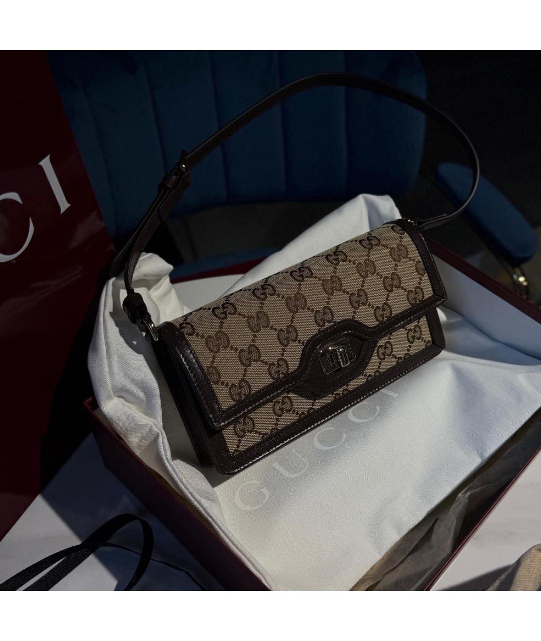 GUCCI Коричневая тканевая сумка тоут, фото 4