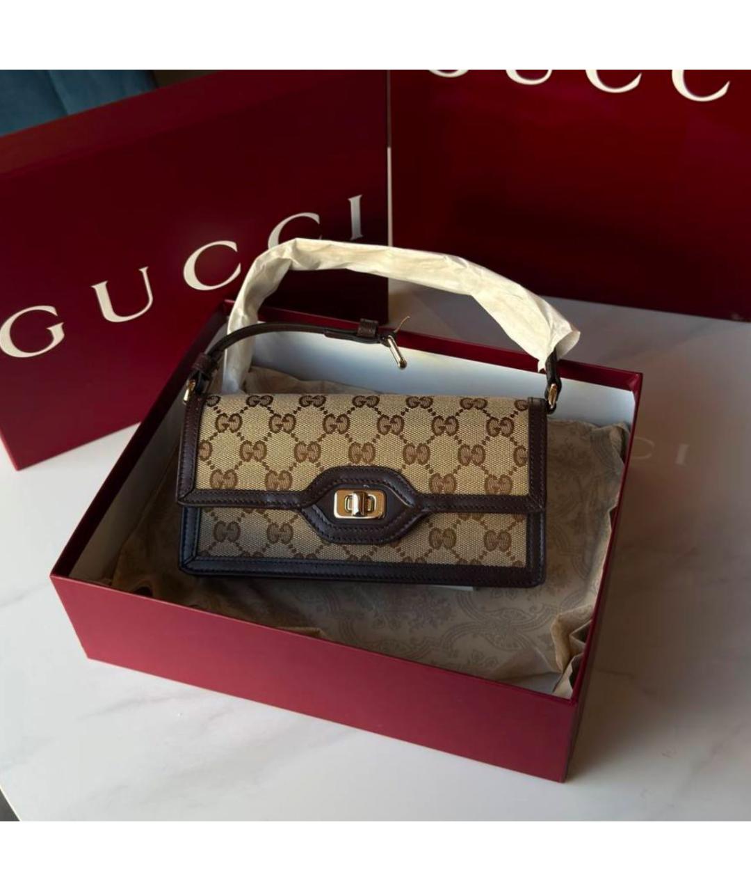 GUCCI Коричневая тканевая сумка тоут, фото 2