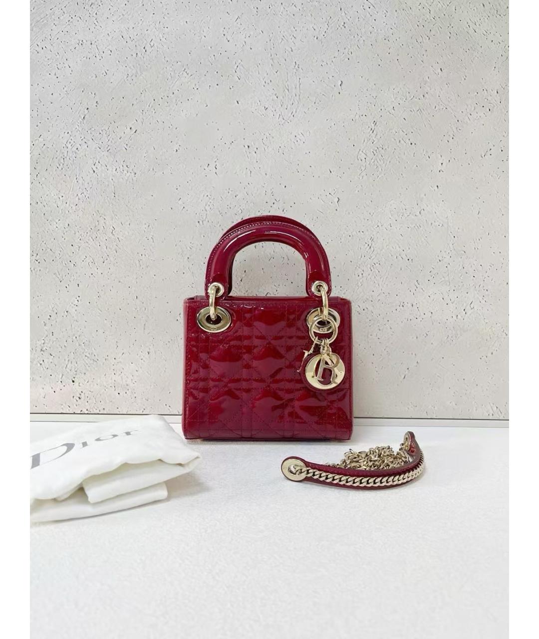 CHRISTIAN DIOR Красная сумка с короткими ручками из лакированной кожи, фото 7