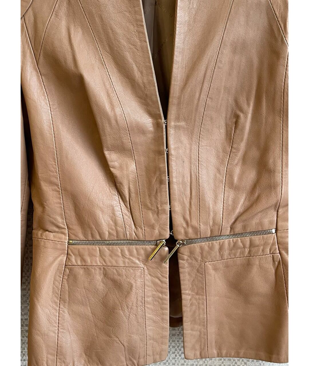 ELISABETTA FRANCHI Бежевый кожаный жакет/пиджак, фото 4