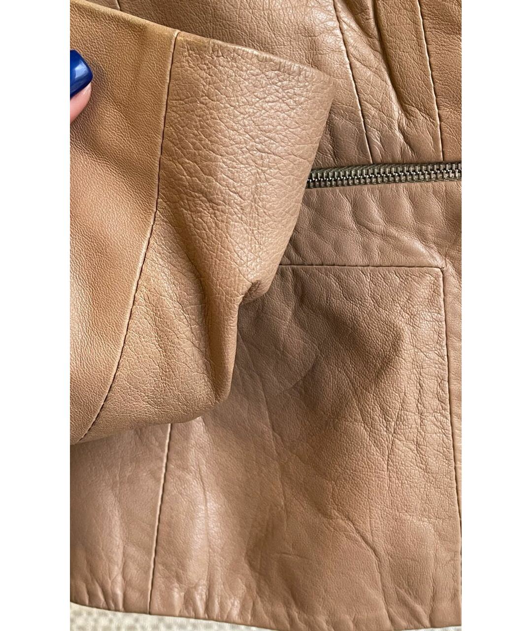 ELISABETTA FRANCHI Бежевый кожаный жакет/пиджак, фото 8