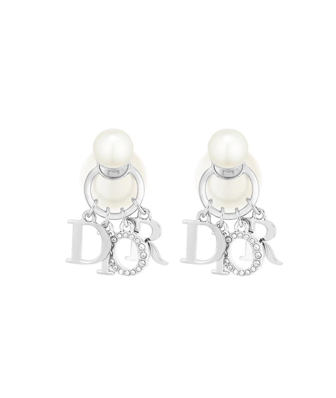 CHRISTIAN DIOR Белые металлические серьги, фото 1