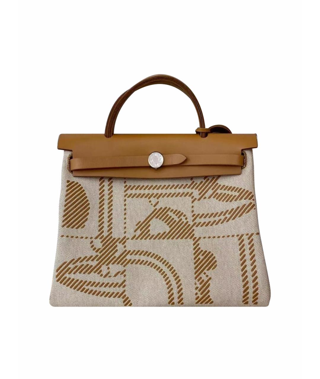 HERMES Коричневая тканевая сумка с короткими ручками, фото 1