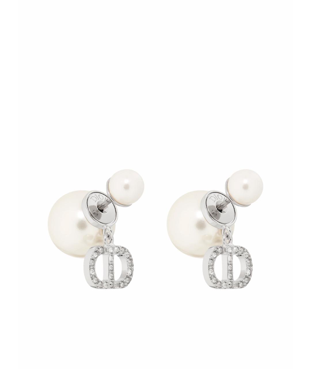 CHRISTIAN DIOR Белые металлические серьги, фото 1