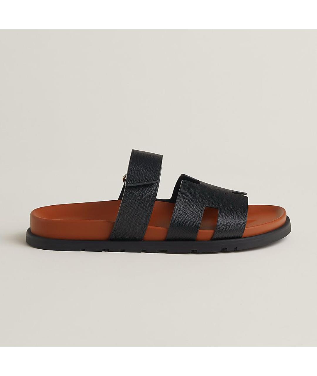 HERMES Черные кожаные сандалии, фото 3