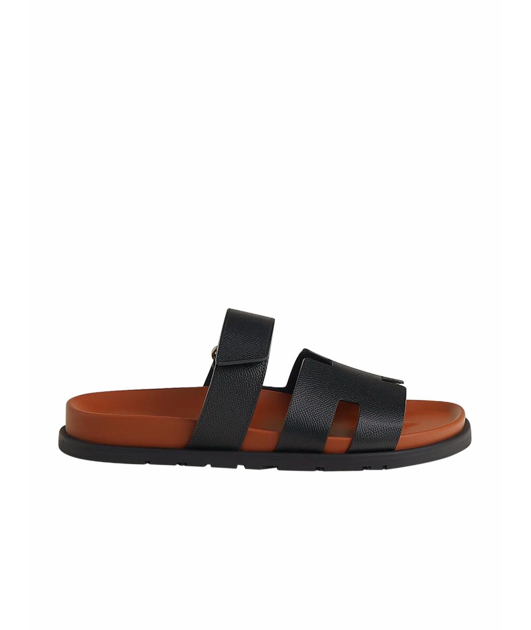 HERMES Черные кожаные сандалии, фото 1