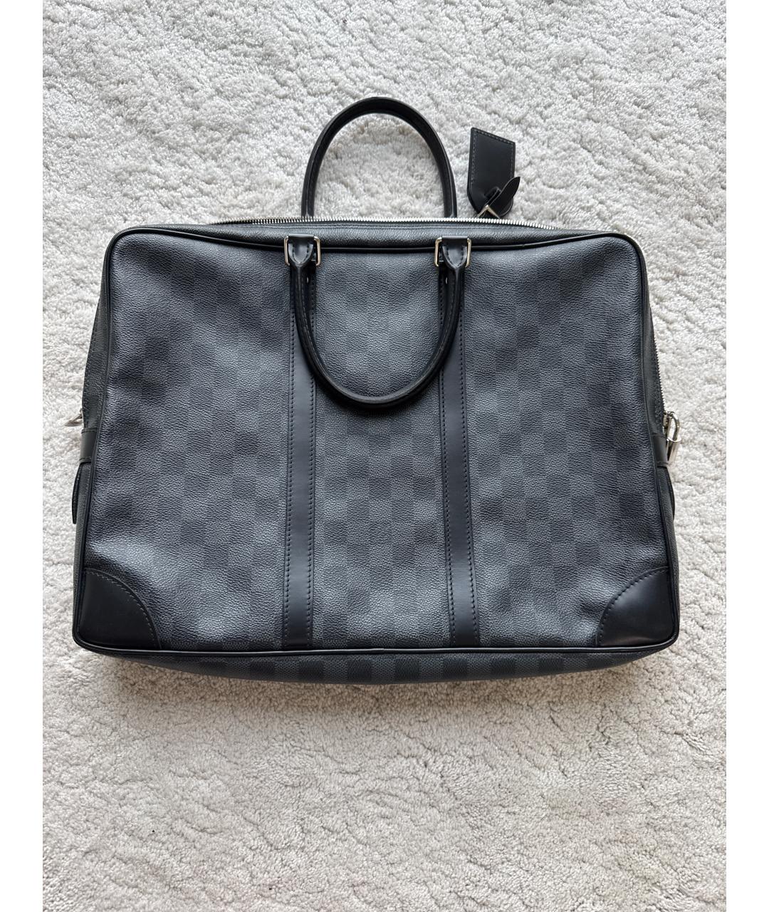 LOUIS VUITTON Антрацитовый кожаный портфель, фото 4