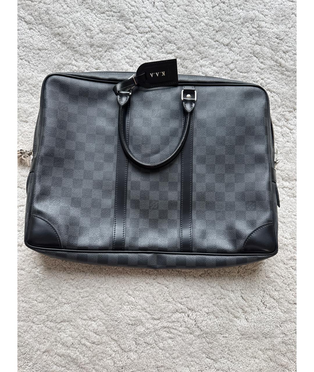 LOUIS VUITTON Антрацитовый кожаный портфель, фото 2