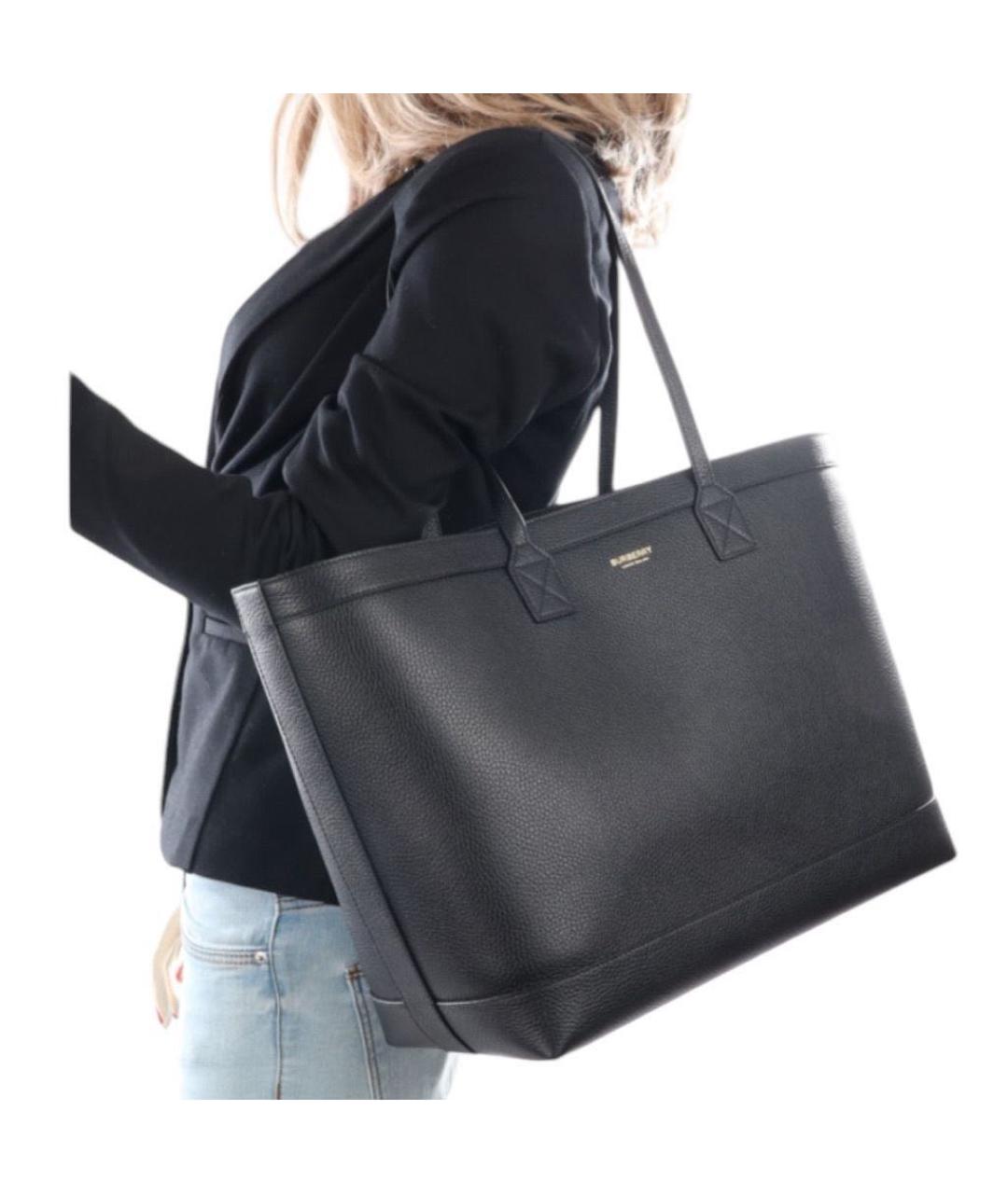 BURBERRY Черная кожаная сумка тоут, фото 7