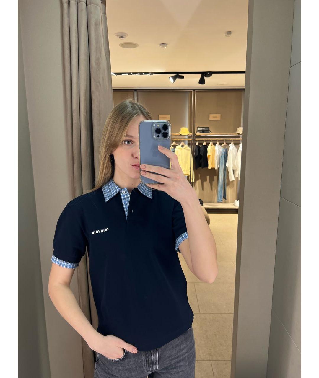 MIU MIU Темно-синяя хлопковая футболка, фото 4