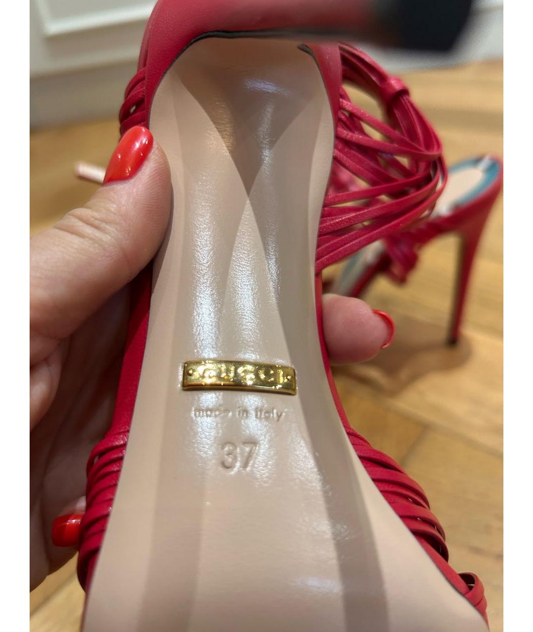GUCCI Фуксия кожаные босоножки, фото 6