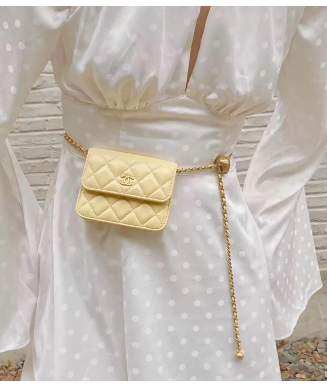 CHANEL Желтая кожаная поясная сумка, фото 8