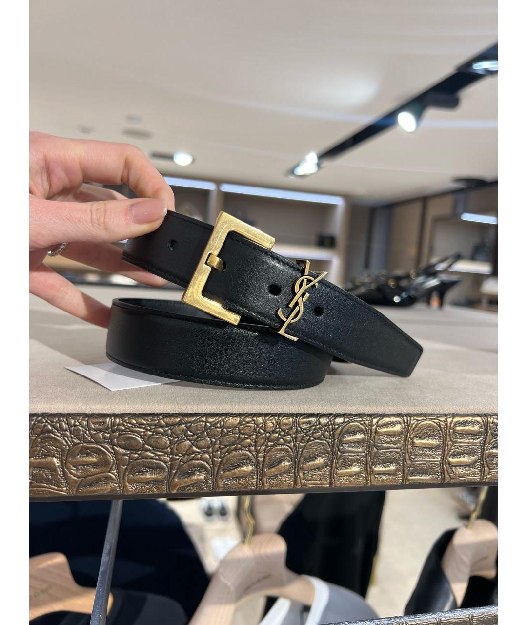 SAINT LAURENT Черный кожаный ремень, фото 3