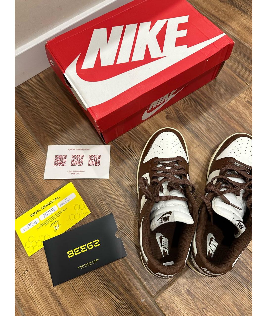 NIKE Коричневые низкие кроссовки / кеды из искусственной кожи, фото 4