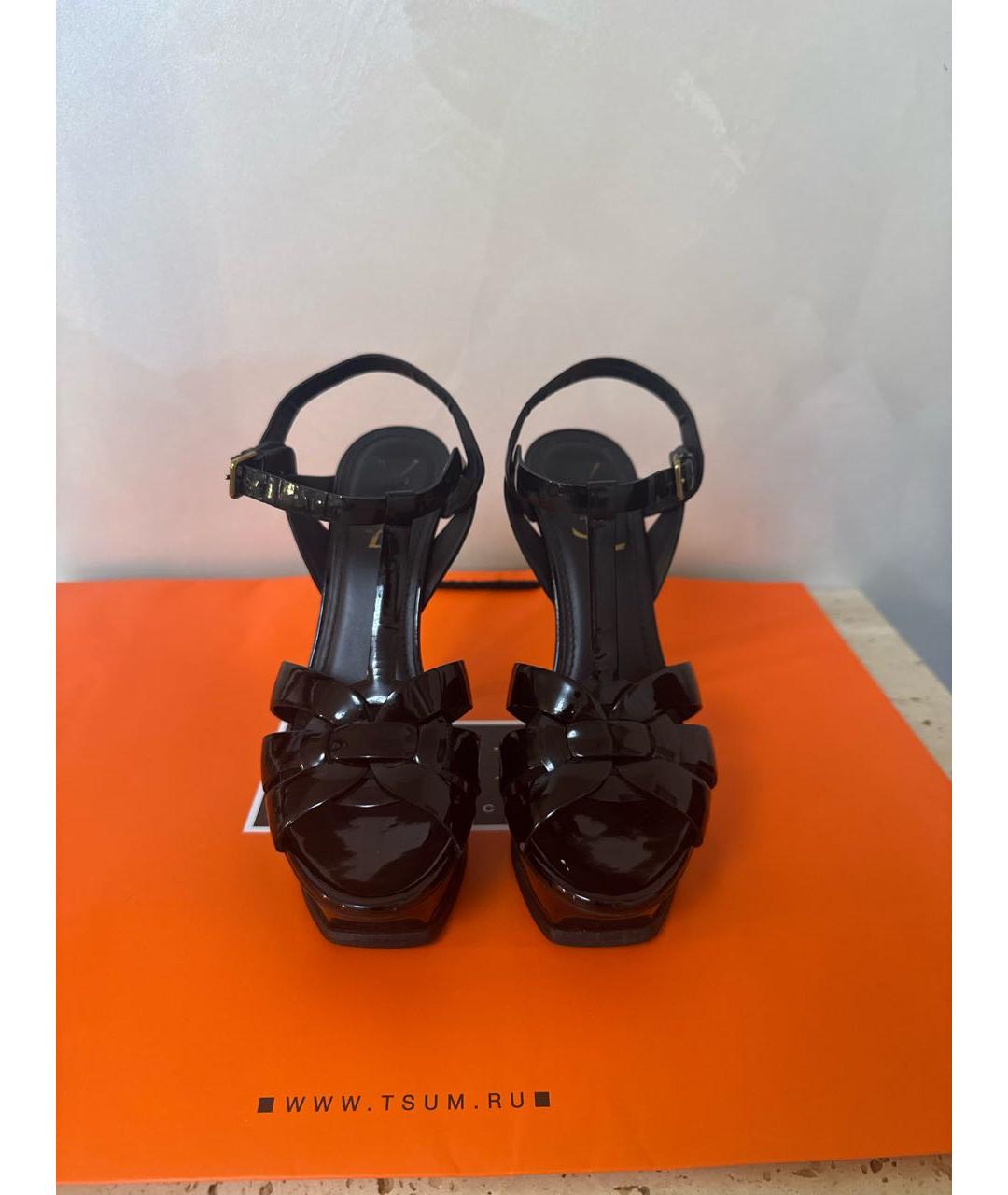 SAINT LAURENT Черные босоножки из лакированной кожи, фото 2