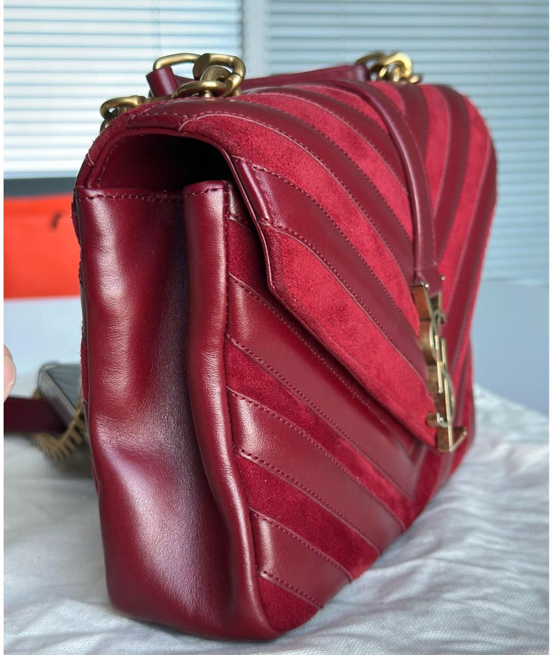 SAINT LAURENT Бордовая замшевая сумка через плечо, фото 2