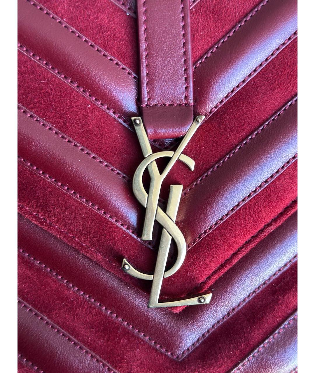 SAINT LAURENT Бордовая замшевая сумка через плечо, фото 6