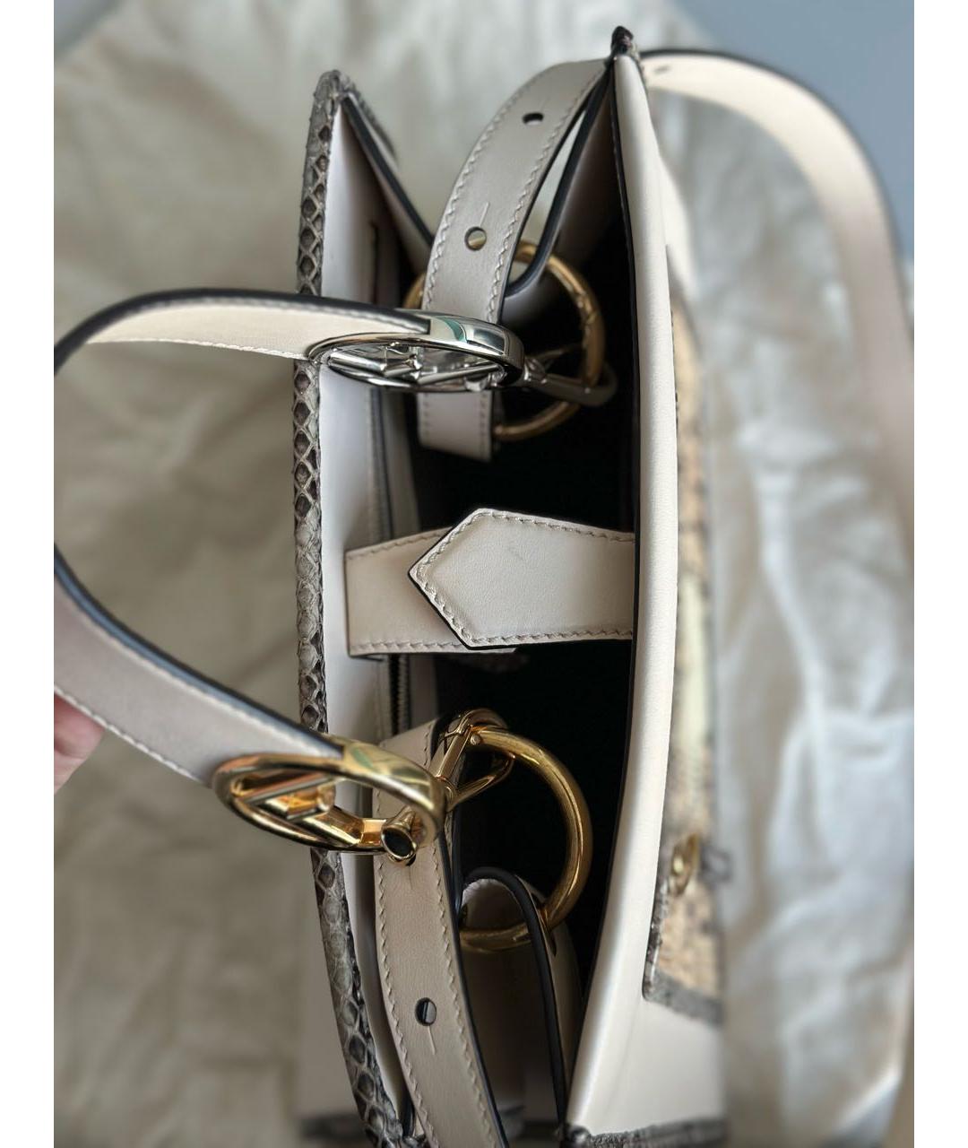 FENDI Бежевая кожаная сумка с короткими ручками, фото 7