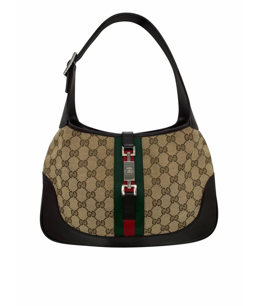 GUCCI Коричневая жаккардовая сумка через плечо, фото 1