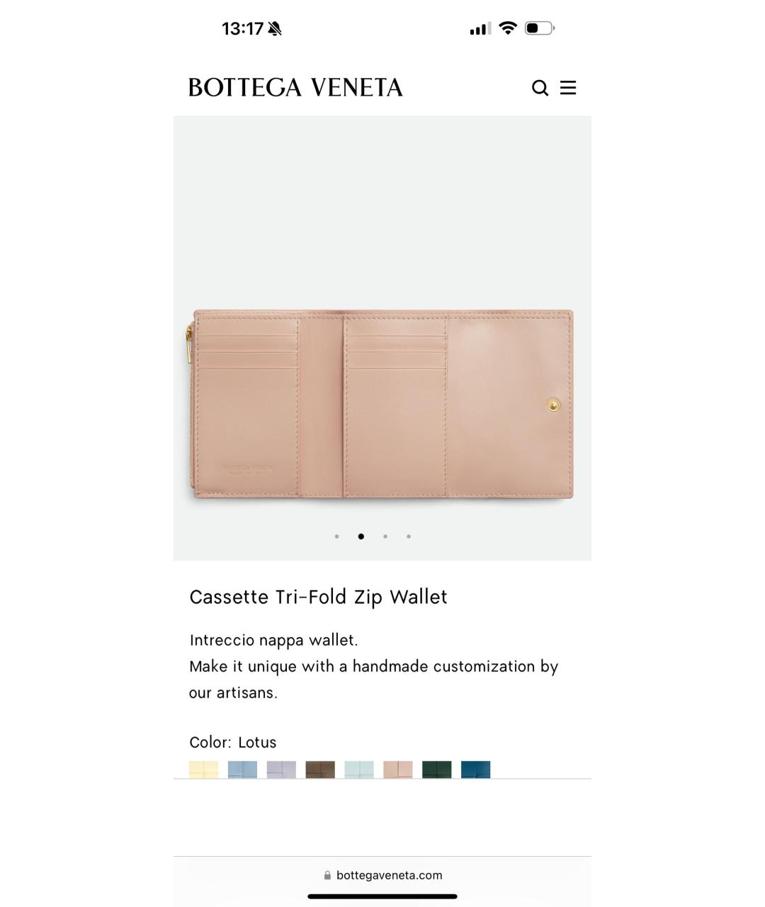 BOTTEGA VENETA Коралловый кожаный кошелек, фото 2