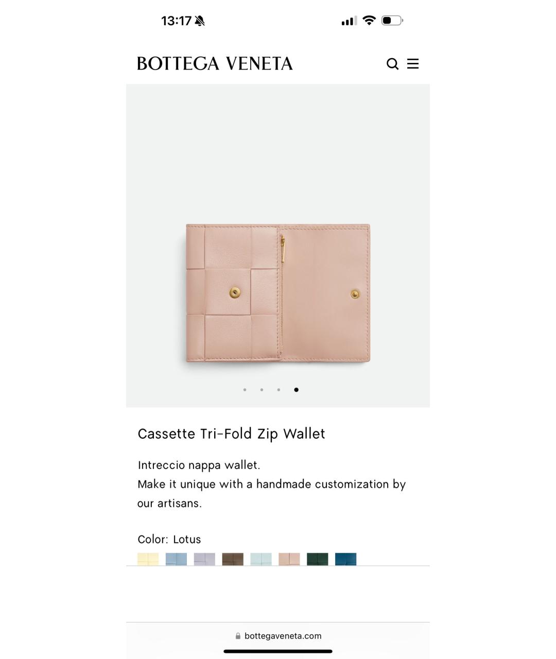BOTTEGA VENETA Коралловый кожаный кошелек, фото 3