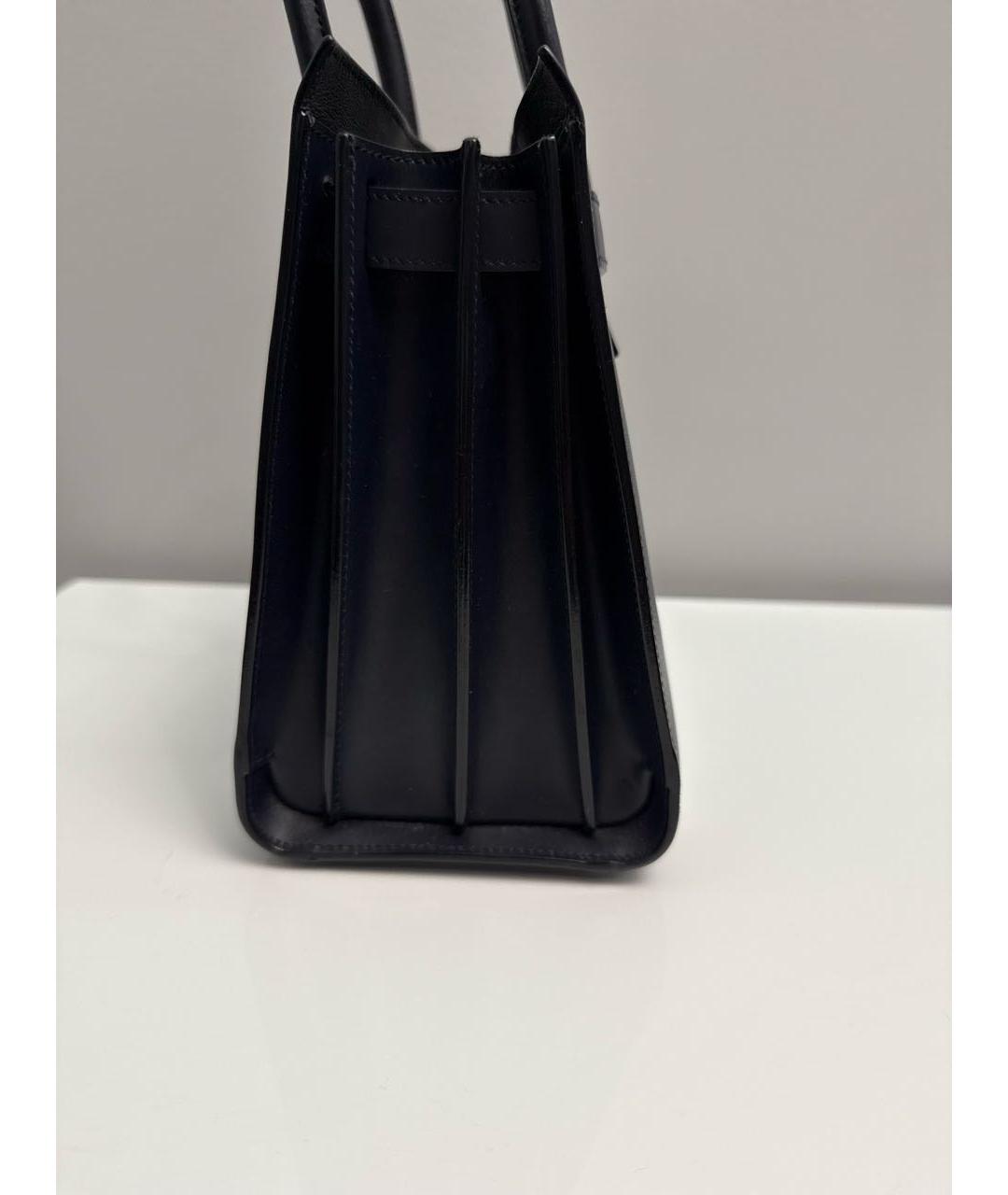 SAINT LAURENT Темно-синяя кожаная сумка с короткими ручками, фото 5