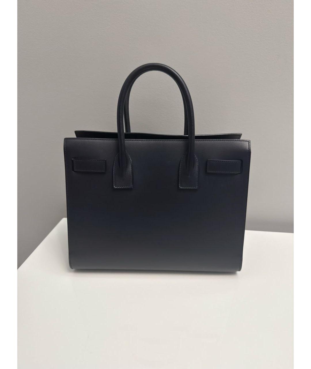 SAINT LAURENT Темно-синяя кожаная сумка с короткими ручками, фото 3