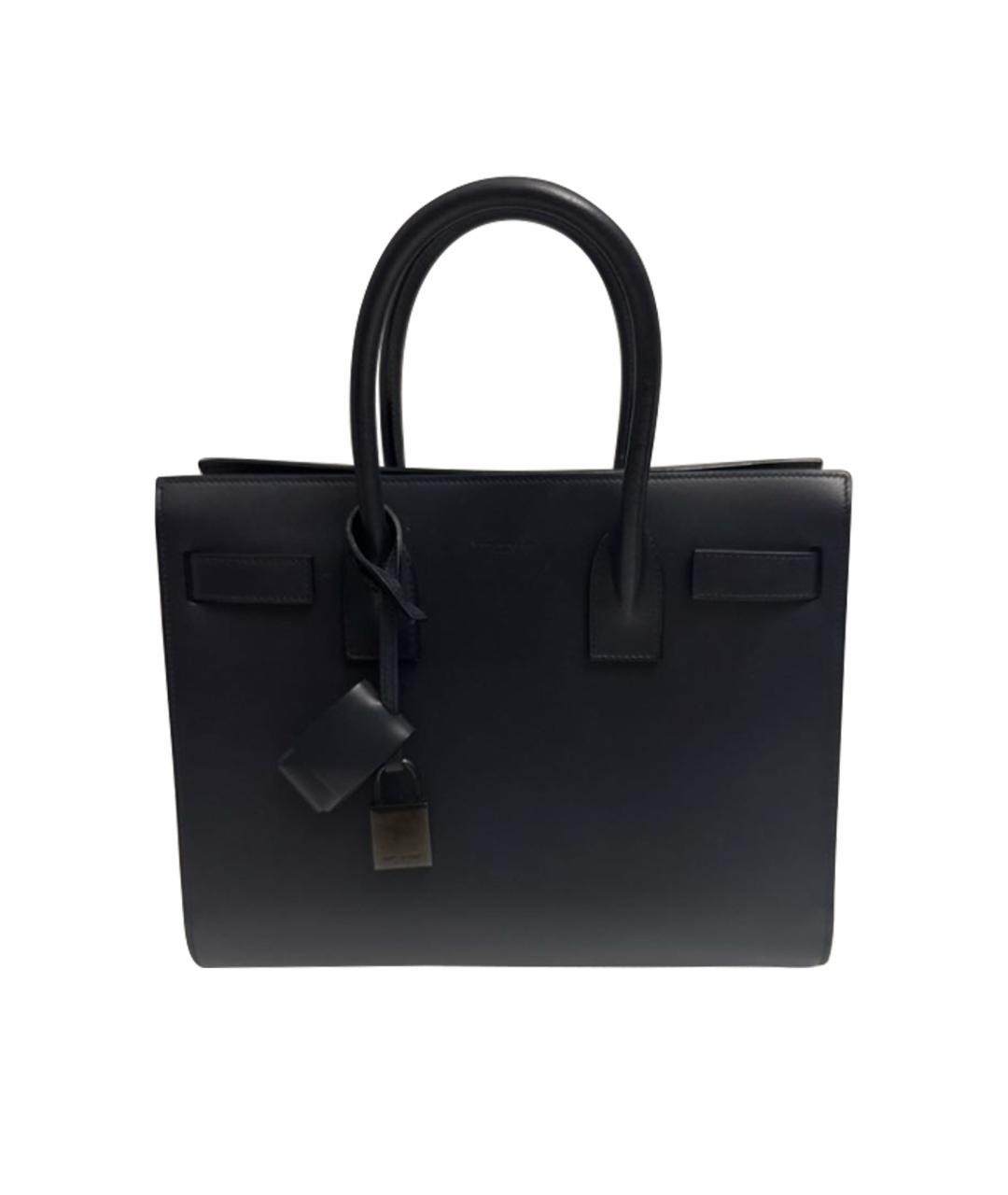 SAINT LAURENT Темно-синяя кожаная сумка с короткими ручками, фото 1